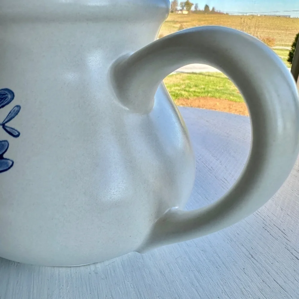 VINTAGE, PFALTZGRAFF, WHITE IRONSTONE TEAPOT WITH BLUE FLORAL PATTERN.